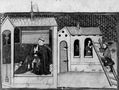Dekameron, Eine Frau geht zur Beichte in die Kirche; ein junger Mann besucht die Frau. Dritter Tag, Novelle 3. von Giovanni Boccaccio