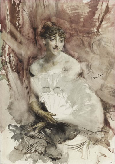 Frau mit Fächer in einer Theaterloge, Gräfin von Rasti, ca. 1878 von Giovanni Boldini