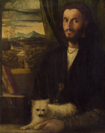Porträt eines Mannes mit einem Hund von Giovanni Cariani