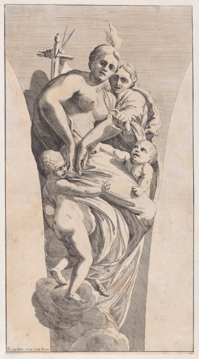 Studie für ein Pendentif, das Gerechtigkeit und Nächstenliebe darstellt von Giovanni Cesare Testa
