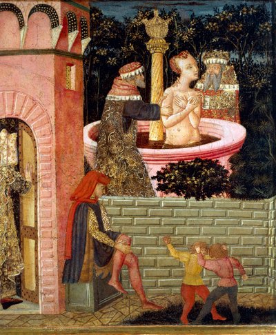 Geschichten von Susanne, um 1450, Vorderseite einer bemalten Truhe (Detail) von Giovanni Di Ser Giovanni Lo Scheggia Guidi