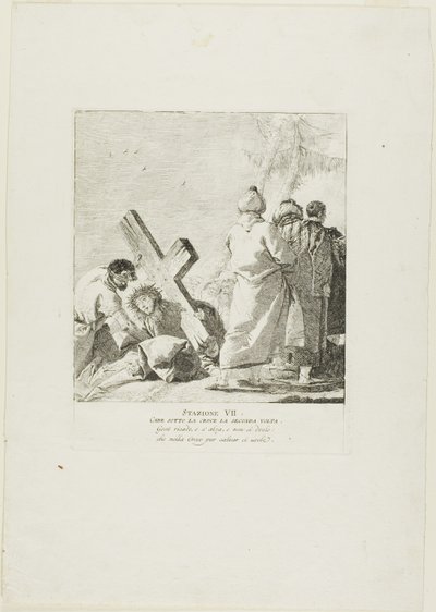 Christus fällt zum zweiten Mal unter das Kreuz, Platte sieben aus dem Kreuzweg von Giovanni Domenico Tiepolo