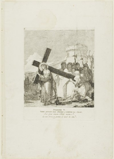Christus wird von Simon von Kyrene geholfen, Platte fünf aus Kreuzwegstationen von Giovanni Domenico Tiepolo