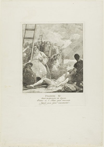 Christus wird ans Kreuz genagelt, Platte elf aus Kreuzwegstationen von Giovanni Domenico Tiepolo
