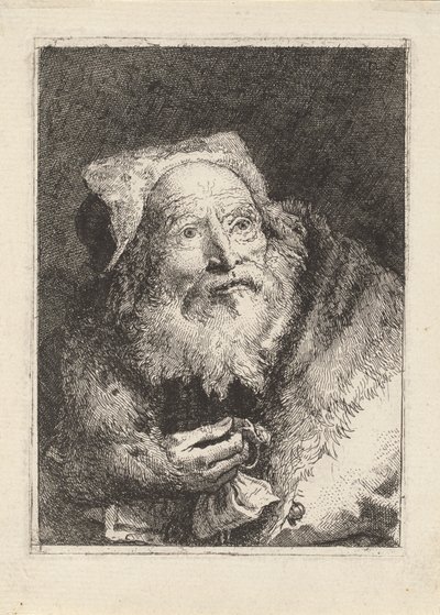 Älterer Mann mit einem Armband, aus der Sammlung von Köpfen von Giovanni Domenico Tiepolo
