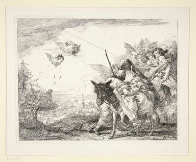 Joseph betrachtet das Jesuskind, aus der Serie Idee pittoresche sopra la fuga in Egitto (Flucht nach Ägypten) von Giovanni Domenico Tiepolo