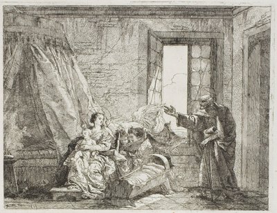 Joseph erzählt Maria von ihrer bevorstehenden Abreise, Platte vier aus Die Flucht nach Ägypten von Giovanni Domenico Tiepolo