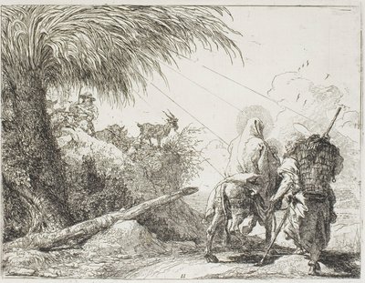 Joseph und Maria passieren einen Hirten und seine Herde, Platte elf aus Die Flucht nach Ägypten von Giovanni Domenico Tiepolo
