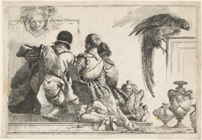 Kniende Pagen, eine Maske und ein Papagei von Giovanni Domenico Tiepolo