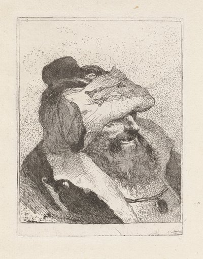 Alter Mann mit Hut auf der Stirn von Giovanni Domenico Tiepolo