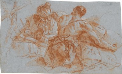 Orientalische Handelsleute mit Warenballen; verso: Skizze zu einem angewinkelten linken Arm von Giovanni Domenico Tiepolo