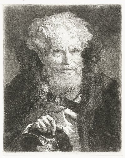 Alter Mann im Mantel mit Pelzkragen und Helm von Giovanni Domenico Tiepolo