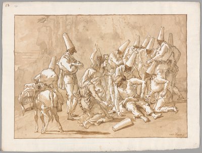 Punchinello bricht auf der Straße zusammen von Giovanni Domenico Tiepolo