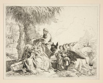 Ruhe während der Flucht nach Ägypten, aus der Serie Idee pittoresche sopra la fuga in Egitto (Flucht nach Ägypten) von Giovanni Domenico Tiepolo