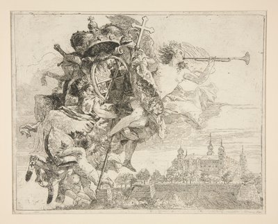 Die Waffen von Carl Phillipp von Greiffenklau, aus der Serie Idee pittoresche sopra la fuga in Egitto (Flucht nach Ägypten) von Giovanni Domenico Tiepolo
