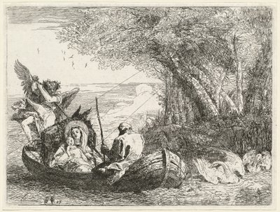 Die Heilige Familie wird über den Fluss gefahren von Giovanni Domenico Tiepolo