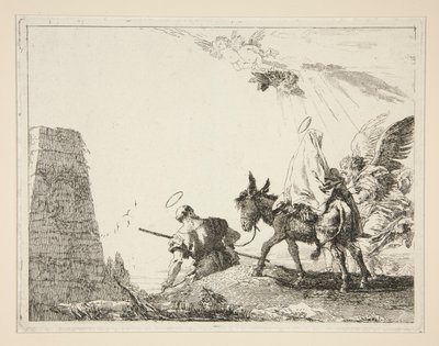 Die Heilige Familie passiert eine Pyramide von Giovanni Domenico Tiepolo