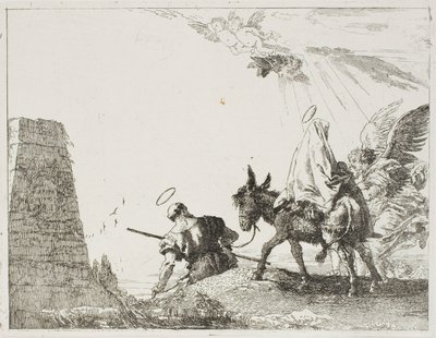 Die Heilige Familie passiert eine Pyramide, Platte zwanzig aus Die Flucht nach Ägypten von Giovanni Domenico Tiepolo