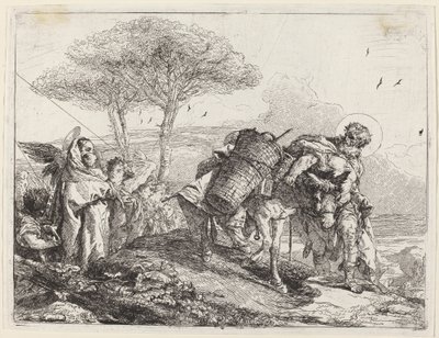Die Madonna und das Kind links, mit einer Reihe von Engeln von Giovanni Domenico Tiepolo