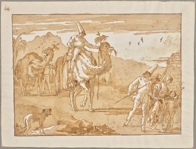 Der Punchinello reitet auf einem Kamel an der Spitze einer Karawane von Giovanni Domenico Tiepolo