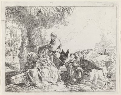 Die Rast auf der Flucht, mit anbetenden Engeln von Giovanni Domenico Tiepolo