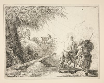 Die Jungfrau, auf dem Esel reitend und von hinten gesehen, aus der Serie Pittoreske Ideen über die Flucht nach Ägypten von Giovanni Domenico Tiepolo