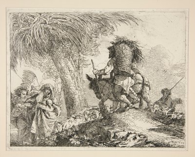 Die Jungfrau und das Kind mit Joseph, aus der Serie Idee pittoresche sopra la fuga in Egitto (Flucht nach Ägypten) von Giovanni Domenico Tiepolo