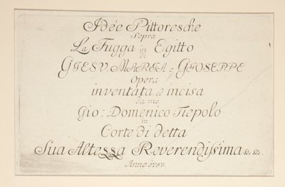 Titelseite, aus der Serie Idee pittoresche sopra la fuga in Egitto (Flucht nach Ägypten) von Giovanni Domenico Tiepolo