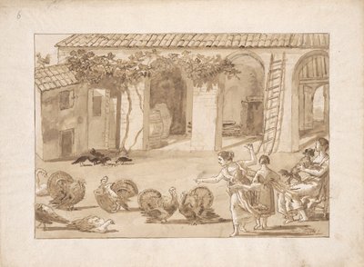 Truthähne in einem venezianischen Bauernhof, die dritte Zeichnung in Tiepolo von Giovanni Domenico Tiepolo