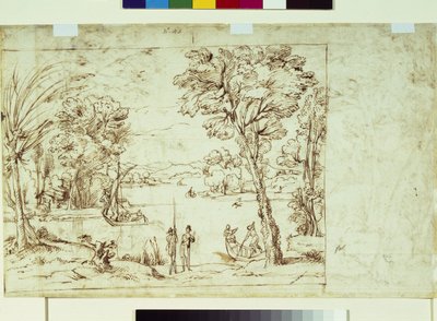 Landschaft mit Figuren am Flussufer von Giovanni Francesco Grimaldi