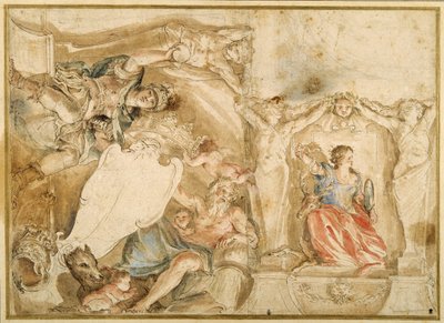 Allegorische Dekoration für eine Ecke einer gewölbten Decke von Giovanni Francesco Romanelli