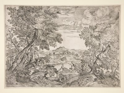 Landschaft mit drei Männern an einem Fluss von Giovanni Francesco Grimaldi