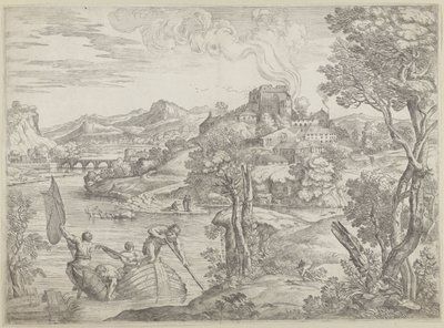Landschaft mit Lautenspieler von Giovanni Francesco Grimaldi