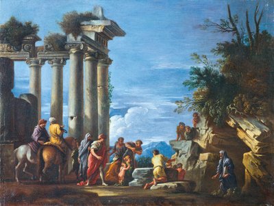 Ein Tempelruine mit Pythagoras, der aus der Unterwelt auftaucht, zweite Hälfte des 17. Jahrhunderts von Giovanni Ghisolfi