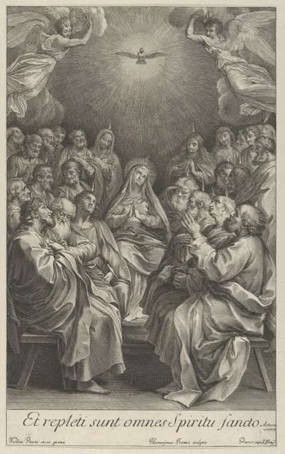 Die Jungfrau mit Aposteln, die zur Heiligen Taube und zwei Engeln aufschauen, nach Reni von Giovanni Girolamo Frezza