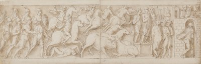 Römische Bogenschützen(?), Römischer Angriff (XCIX); Marcus Aurelius spricht zu seinen Wachen (C); Marcus Aurelius erhält eine Warnung (CI) von Giovanni Guerra