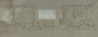 Entwurf für eine Wanddekoration mit dem Opfer Abrahams und der Flucht nach Ägypten, ca. 1600-1647 von Giovanni Lanfranco
