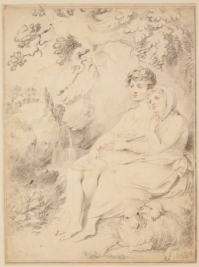 Junge und Mädchen mit Flöte und Schafen von Giovanni Lanfranco