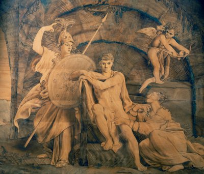Herkules an der Weggabelung zwischen Eitelkeit und Ruhm, Intarsienarbeit von Giovanni Maffezzoli nach einem Entwurf von Giuseppe Diotti, Italien von Giovanni Maffezzoli