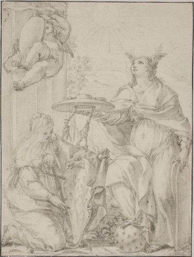 Allegorie mit zwei weiblichen Figuren, eine stellt den Glauben dar und hält ein Wappen von Giovanni Odazzi