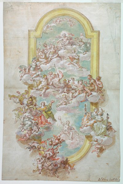 Zeichnung, Decke mit Jupiter, Juni, 1718–1730 von Giovanni Odazzi