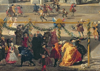 Vorbereitung für das Feuerwerk auf der Piazza Navona, Rom, zur Feier der Geburt des Dauphins, 1729 (Detail) von Giovanni Paolo Pannini