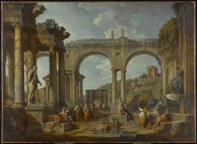 Ein Capriccio römischer Ruinen mit dem Konstantinsbogen von Giovanni Paolo Pannini