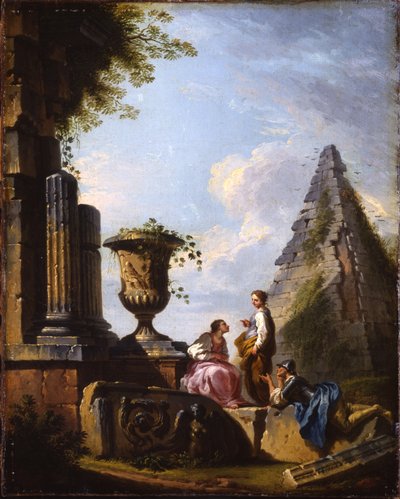 Capricci von klassischen Ruinen mit philosophierenden Figuren von Giovanni Paolo Pannini