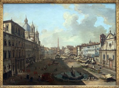 Piazza Navona in Rom mit dem Neptunbrunnen im Vordergrund von Giovanni Paolo Pannini