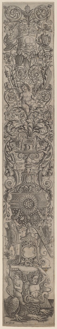 Ornamenttafel: Triton, geritten von einem Kind von Giovanni Pietro Birago and Zoan Andrea