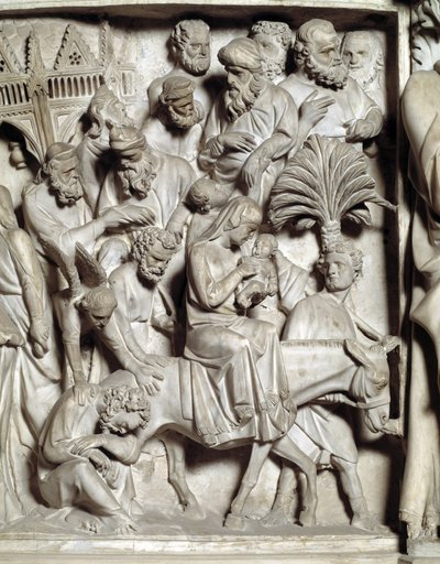 Detail der Reliefs des Stuhls von Giovanni Pisano (1248-1314): Flucht nach Ägypten (Detail) von Giovanni Pisano