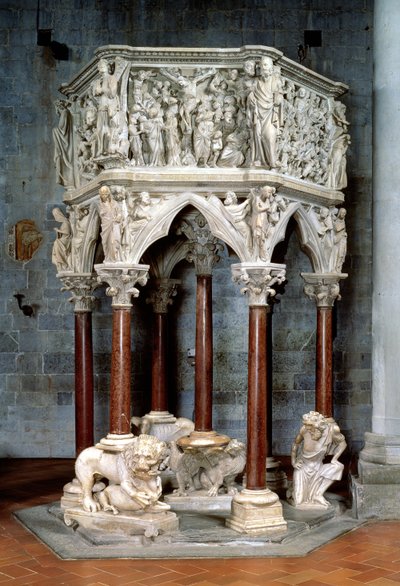 Hexagonale Kanzel mit dramatischen Reliefs, ca. 1297 von Giovanni Pisano
