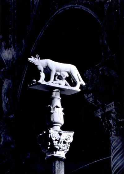 Die Sienesische Wölfin mit den Zwillingen Romulus und Remus, Fassade der Piazza del Duomo von Giovanni Pisano