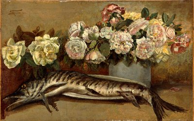 Stillleben mit Blumen und Fisch von Giovanni Segantini